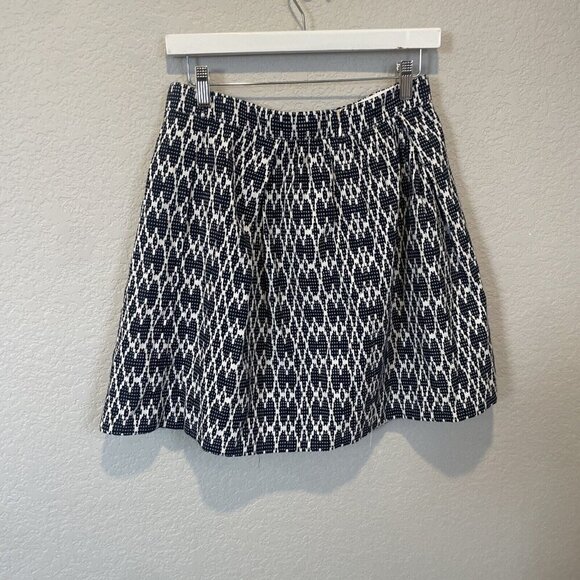 J Crew Skirt Size 6 Blue White Geo Patterned A-Line Pleated Rear Zip Jacquard - Picture 5 of 10